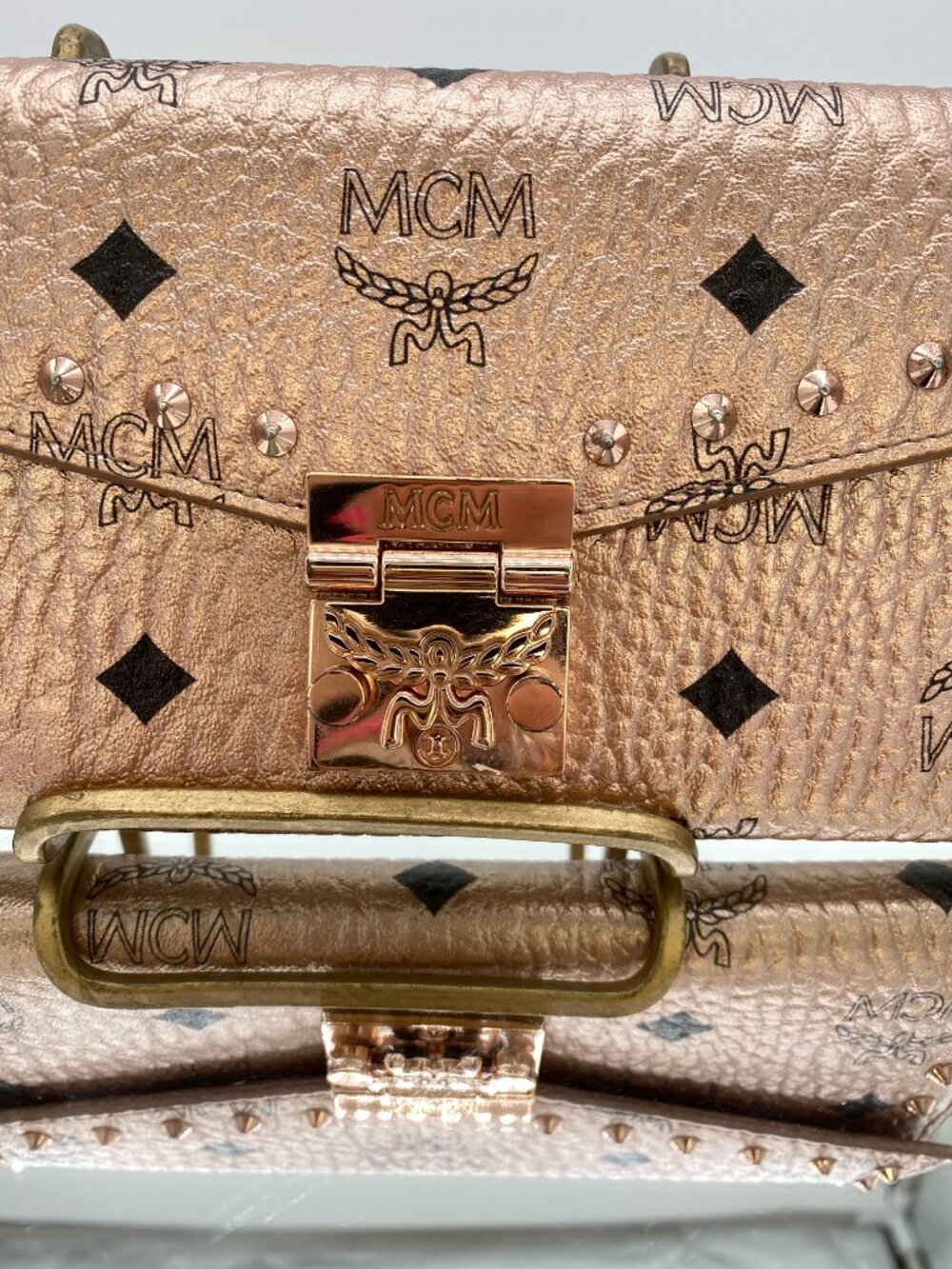 MCM Patricia Studded Visetos Wallet on Chain Rose Gold WOC 💗 Piper - Picture 5 of 14